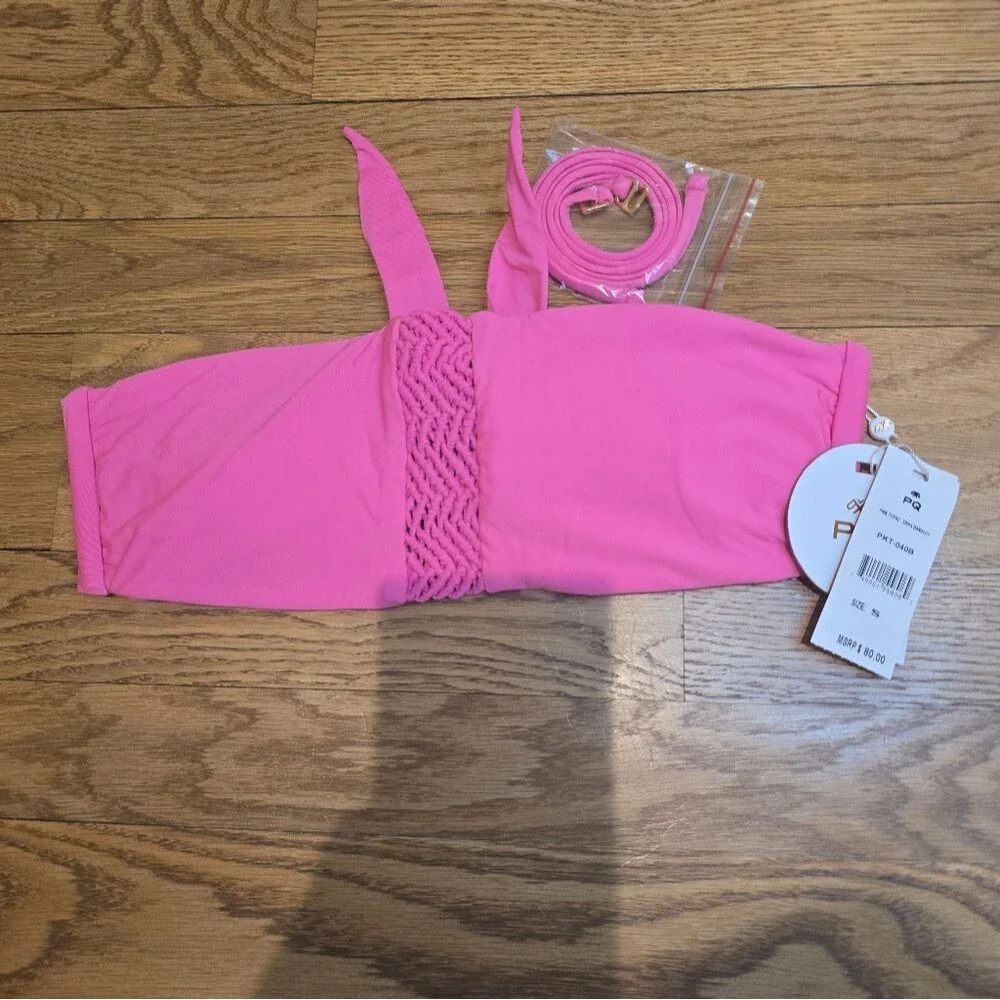 NWT PQ Swim Macrame Bandeau Top Isla Pink Bikini Sz S